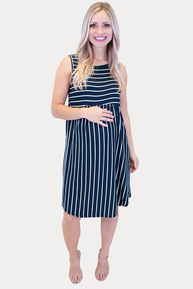 sleeveless striped maternity dress