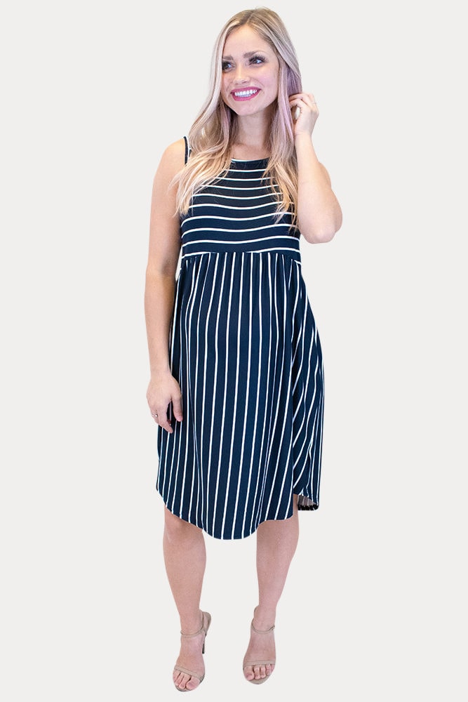 sleeveless striped maternity dress