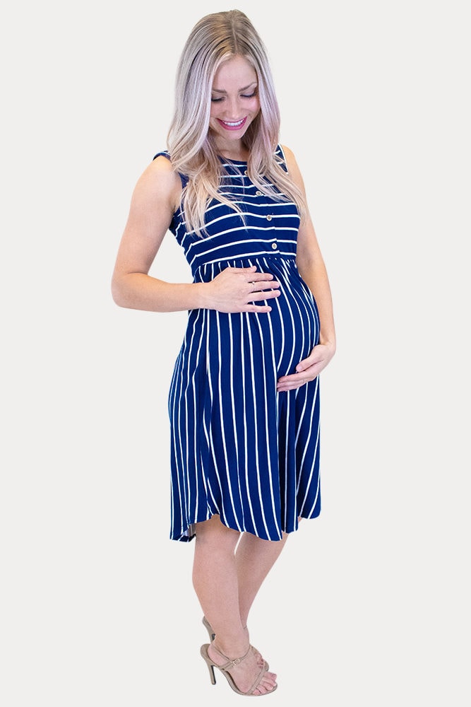 navy striped maternity dress