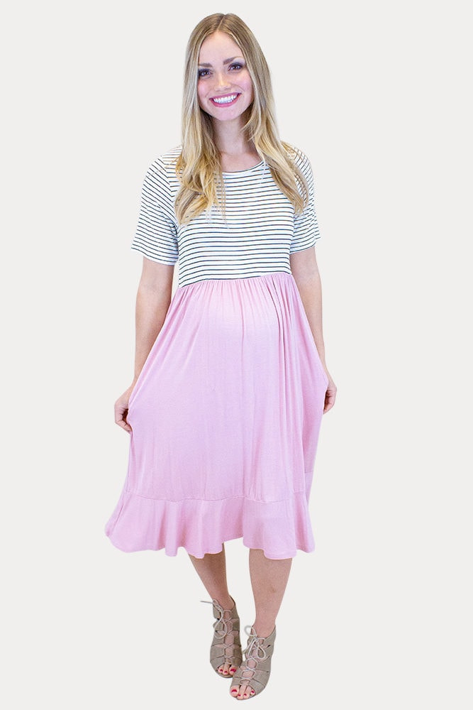 short sleeve maternity dress with stripes