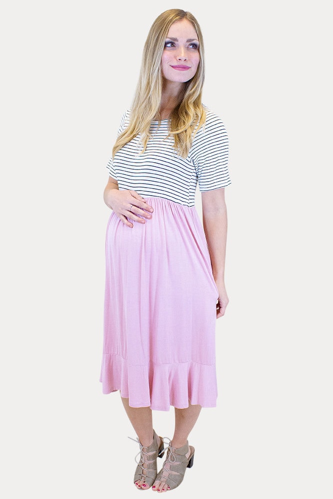 short sleeve maternity dress with stripes