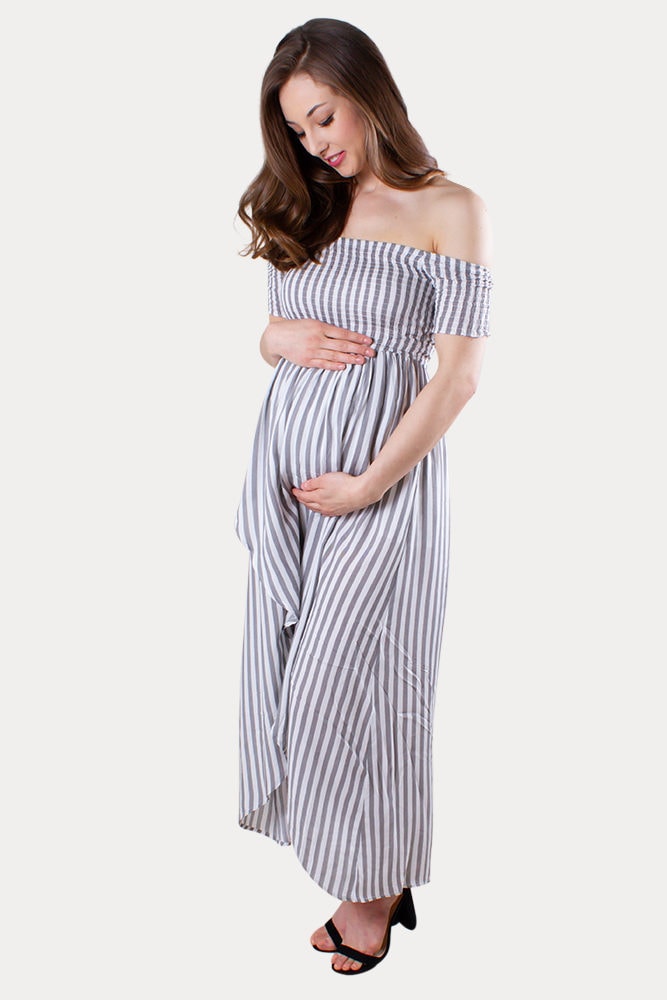 striped maternity wrap dress