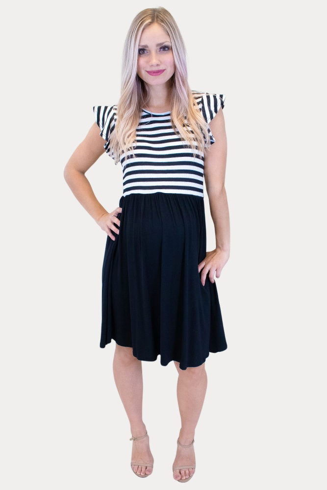 black striped maternity dress
