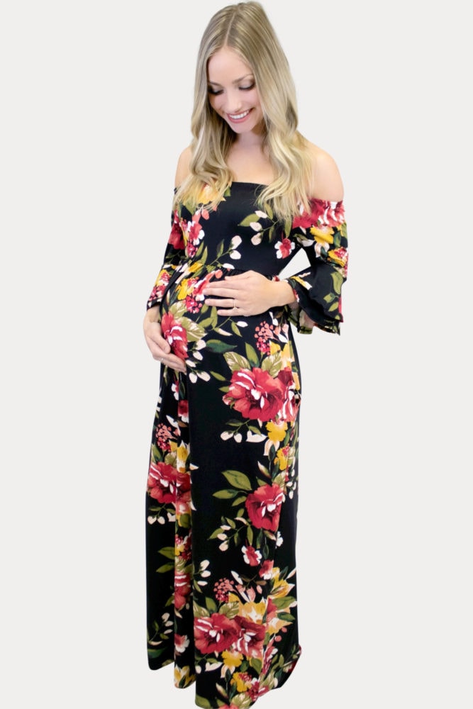 black floral maternity maxi