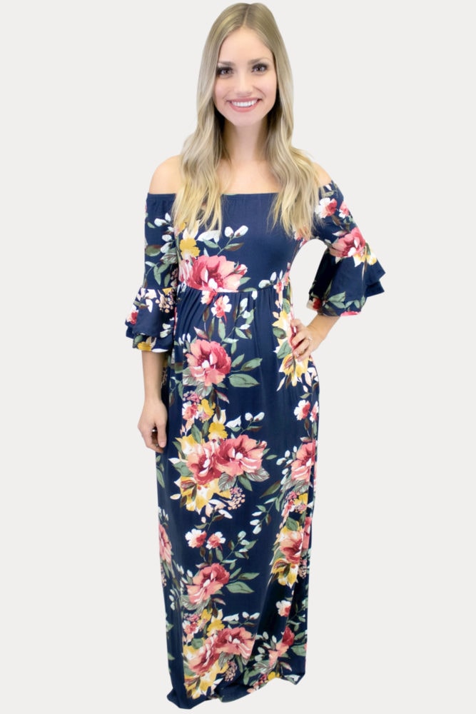 navy floral maternity maxi