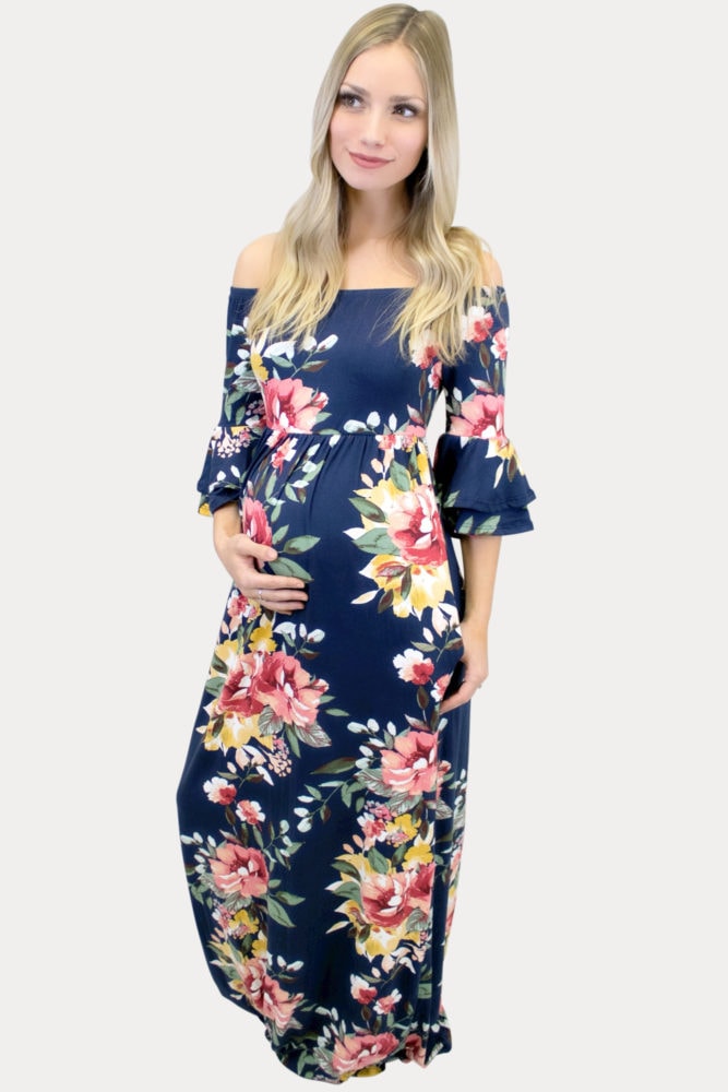 navy floral maternity maxi