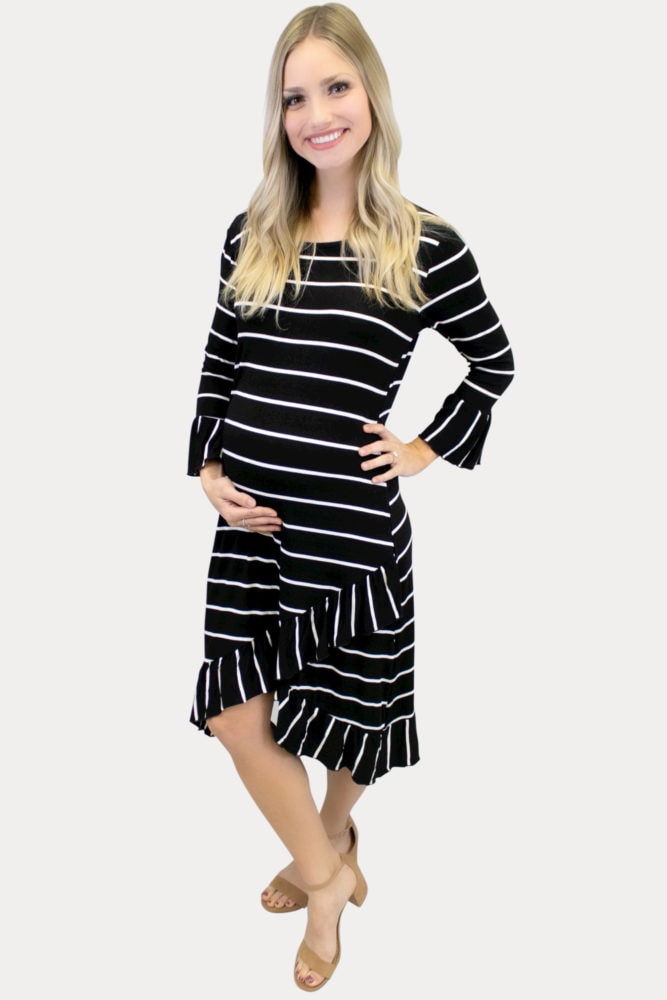 striped black maternity dress