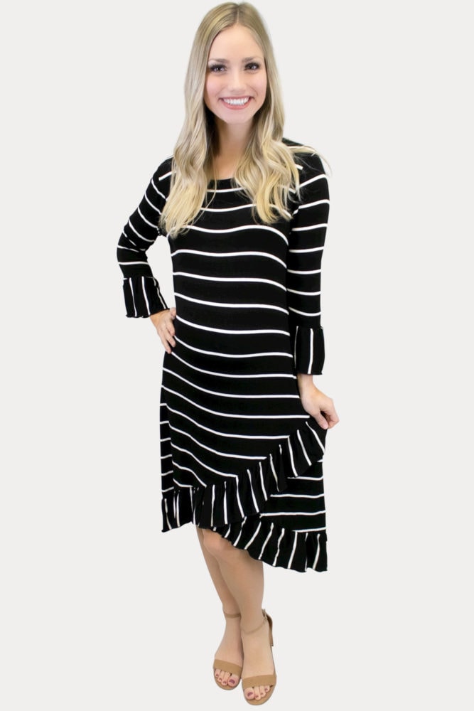 striped black maternity dress