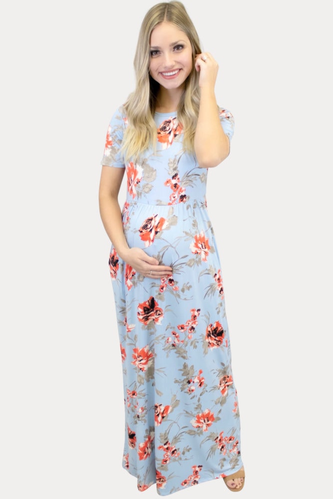 short sleeve floral maternity maxi