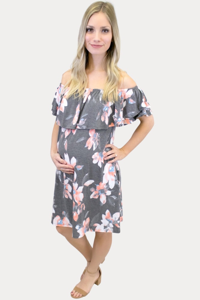 off the shoulder floral maternity dress