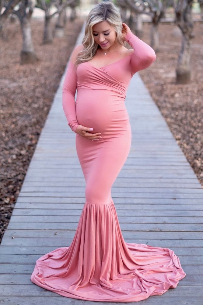 long sleeve mermaid maternity gown