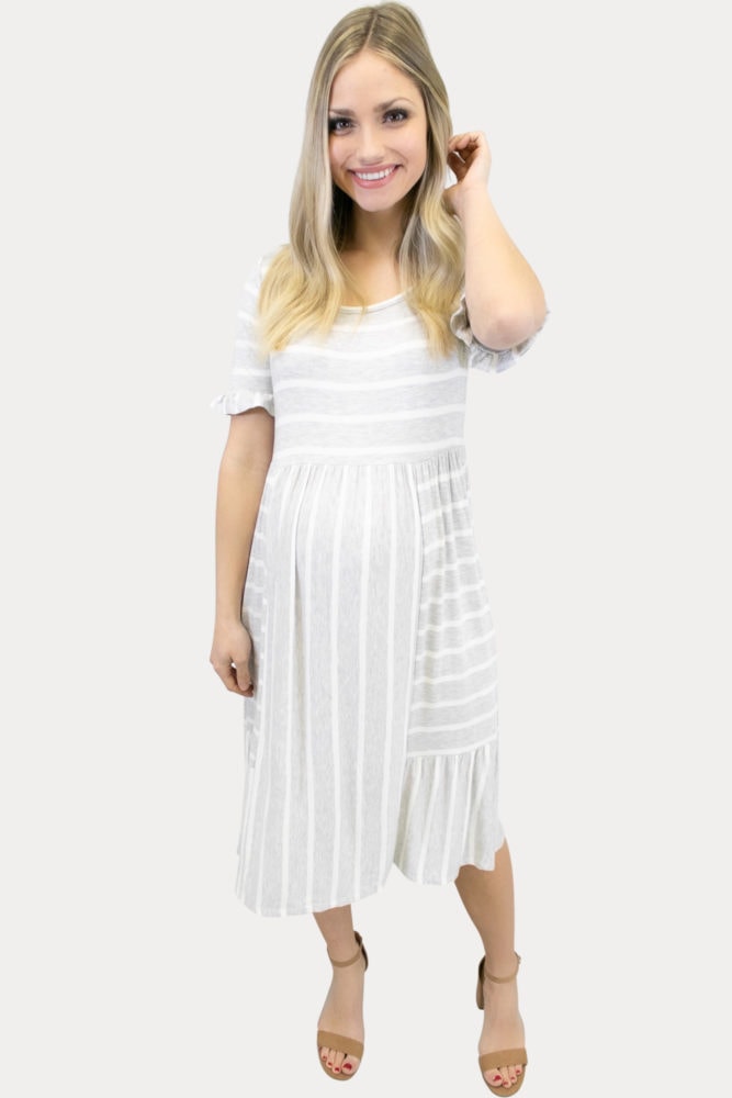 grey striped maternity dress