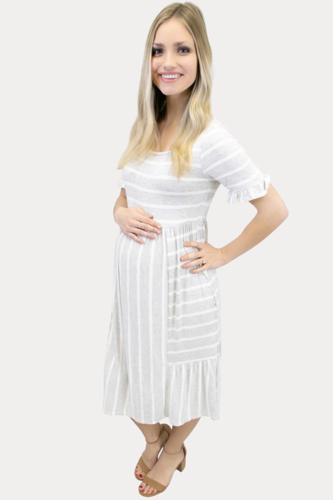 grey striped maternity dress