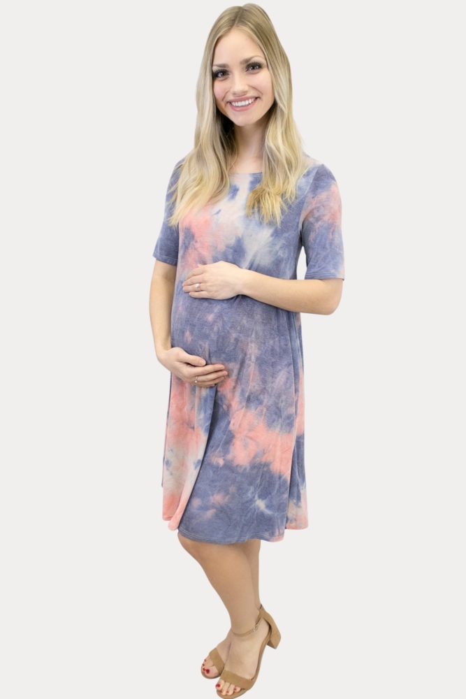 short sleeve tie dye maternity dress