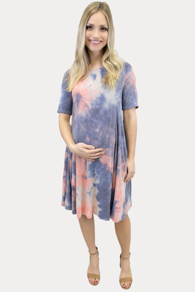 short sleeve tie dye maternity dress