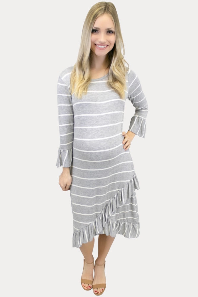 striped grey maternity dress