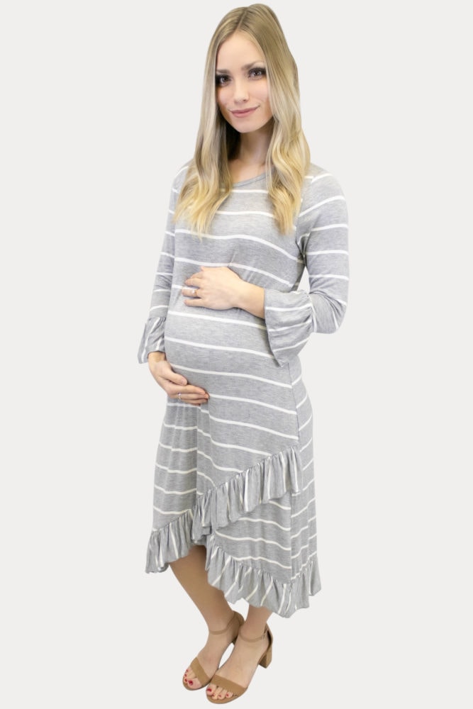striped grey maternity dress