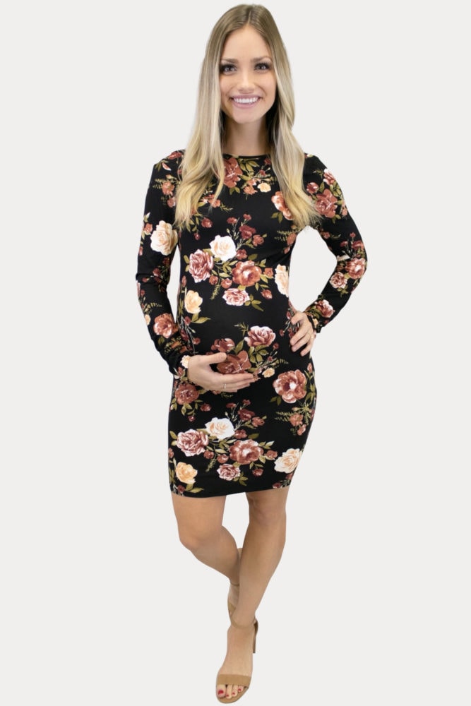 black floral scoop back maternity dress