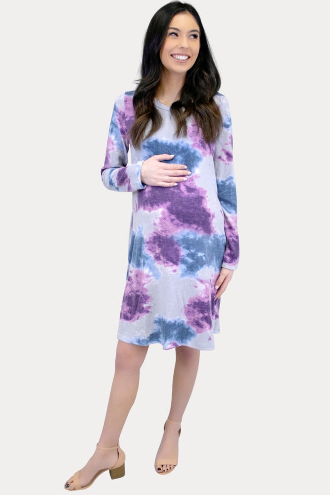 long sleeve tie dye maternity dress