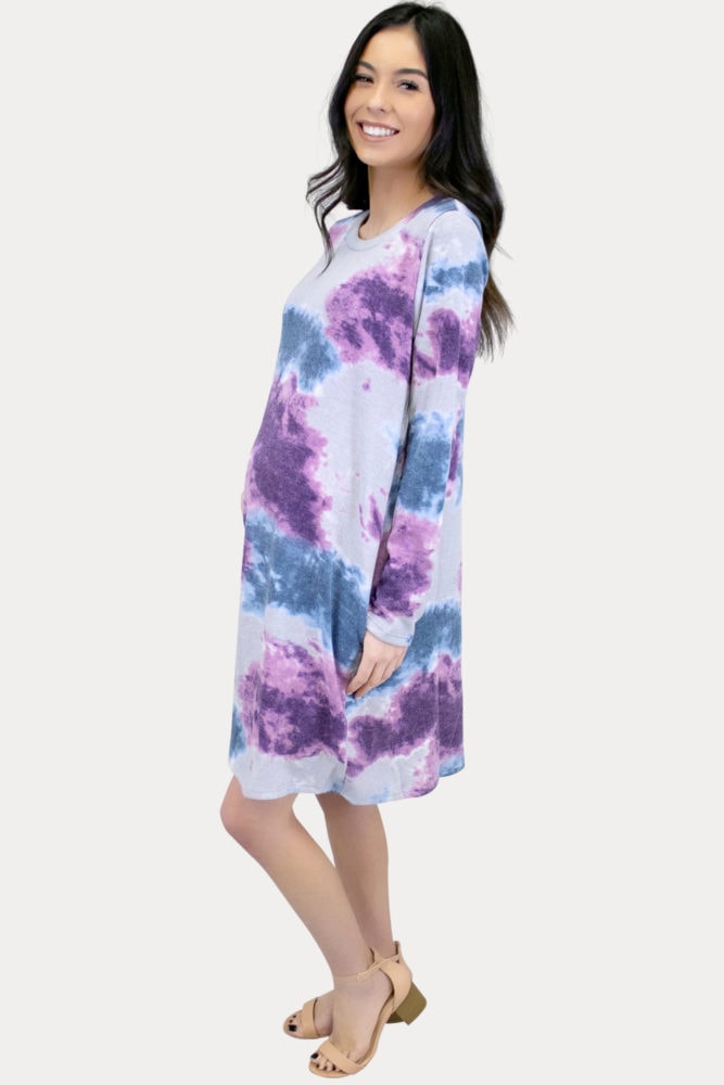 long sleeve tie dye maternity dress