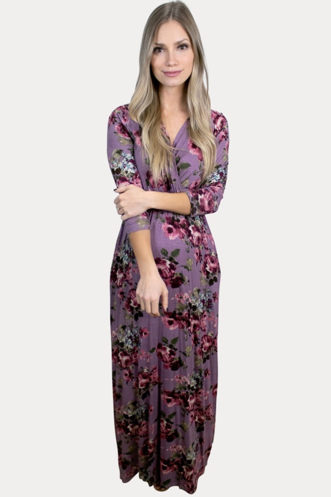 purple floral maternity maxi