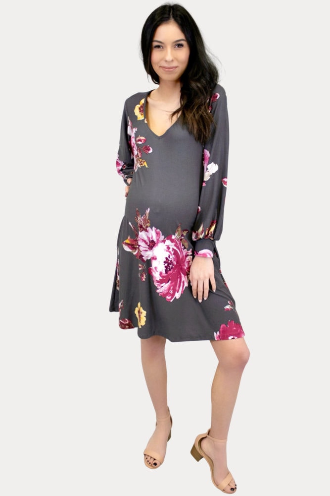 floral maternity dress in charcoal