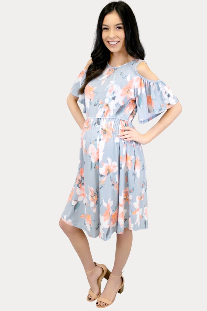 open shoulder maternity dress
