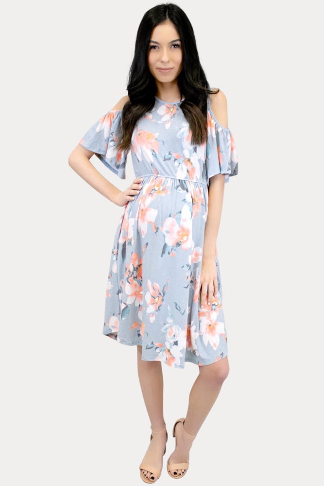 open shoulder maternity dress