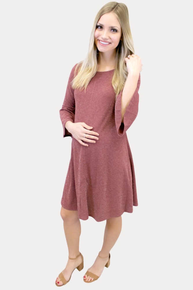 sparkly bell sleeve maternity dress