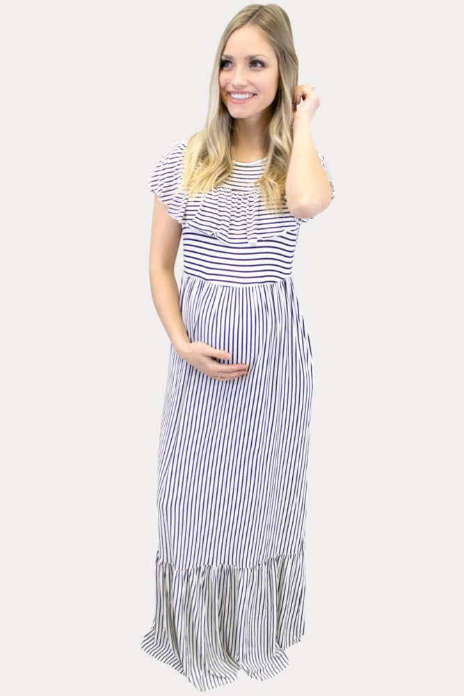 white striped maternity maxi