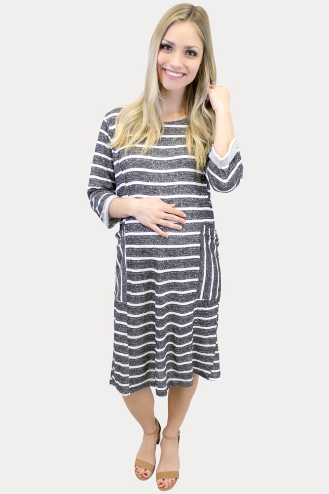 charcoal stripe maternity dress