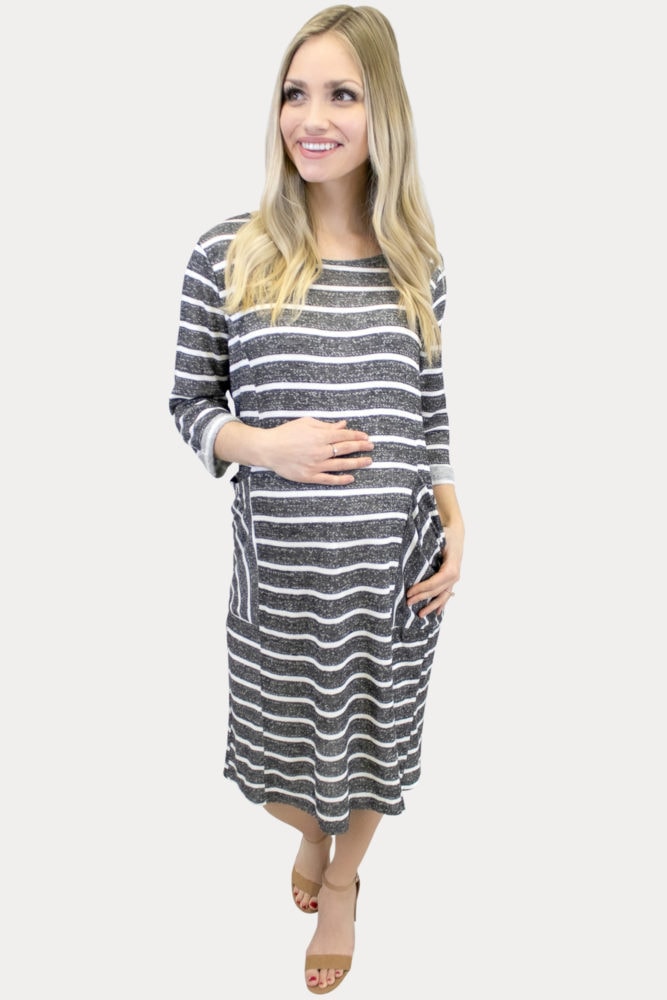charcoal stripe maternity dress