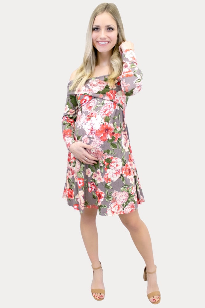 floral taupe maternity dress