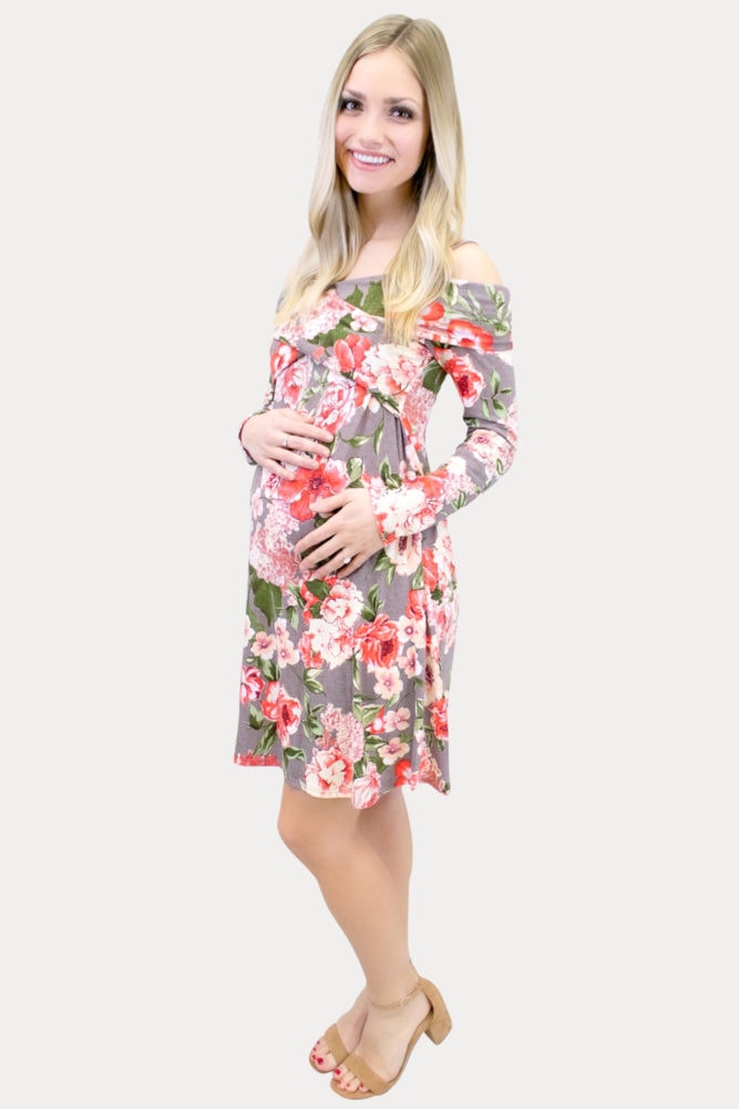 floral taupe maternity dress