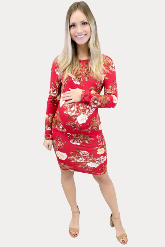 red floral maternity bodycon