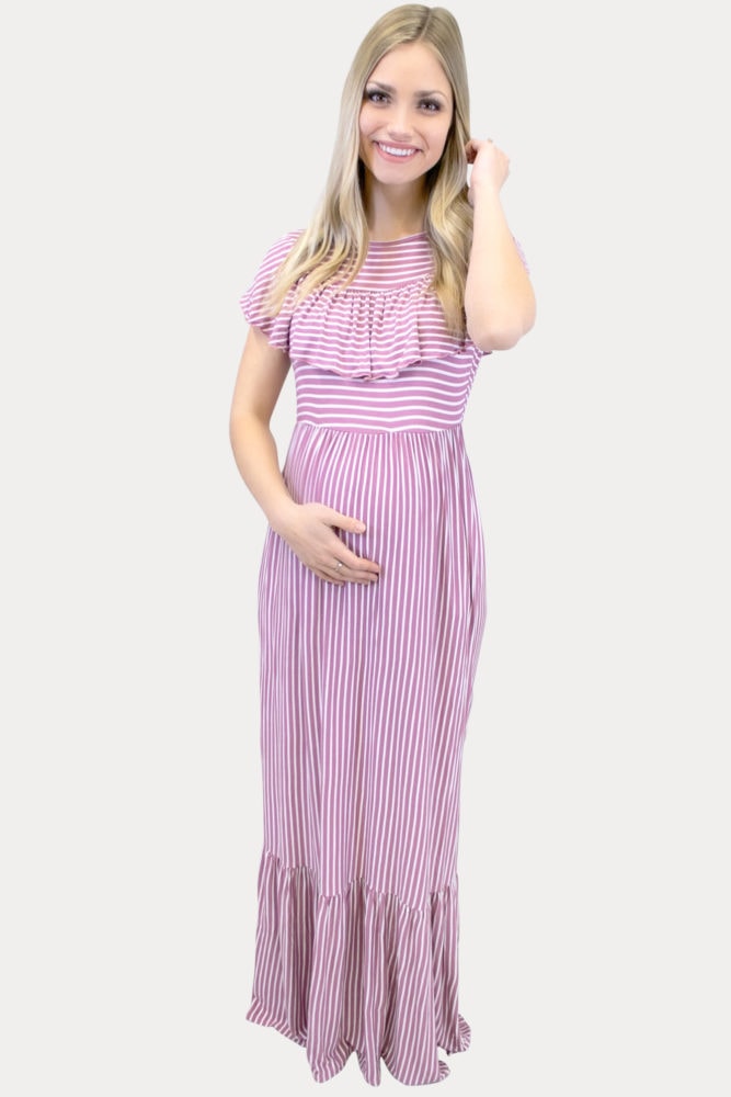 mauve striped maternity maxi