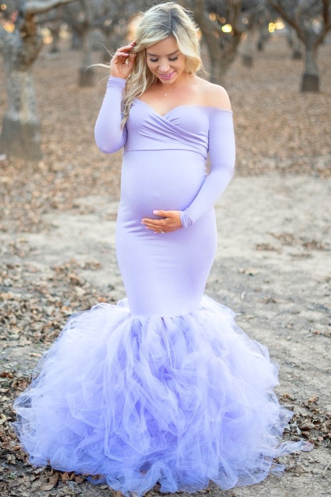 long sleeve princess maternity gown
