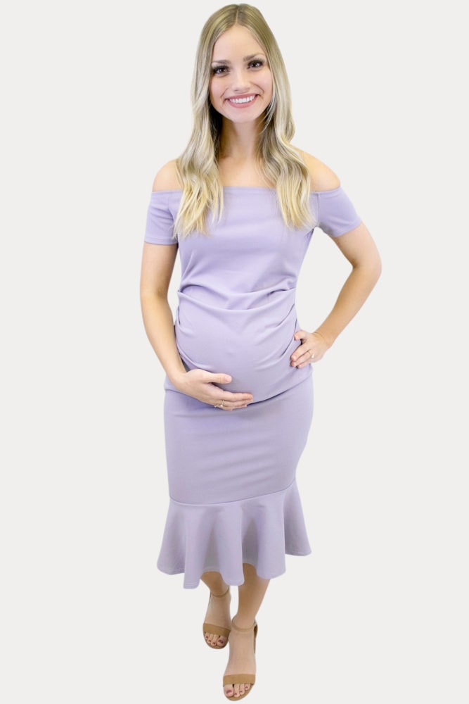 off the shoulder flare maternity dress