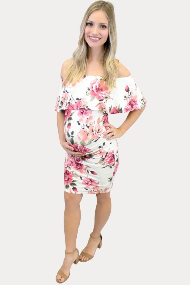cream floral maternity dress