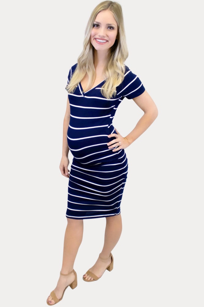 navy stripe maternity dress