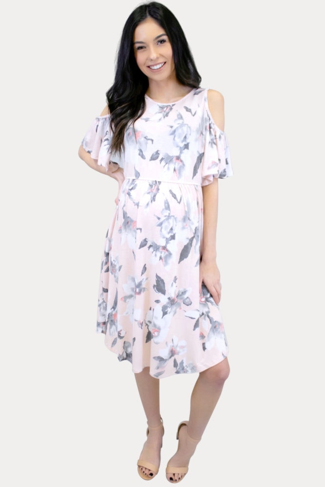 flowy blush maternity dress