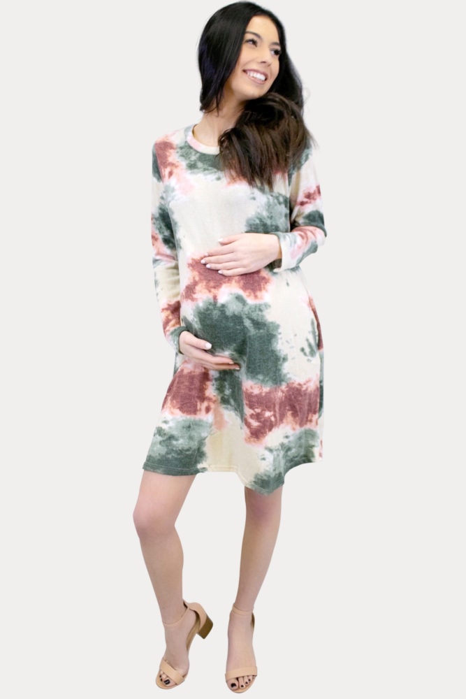 cream tie dye maternity dress
