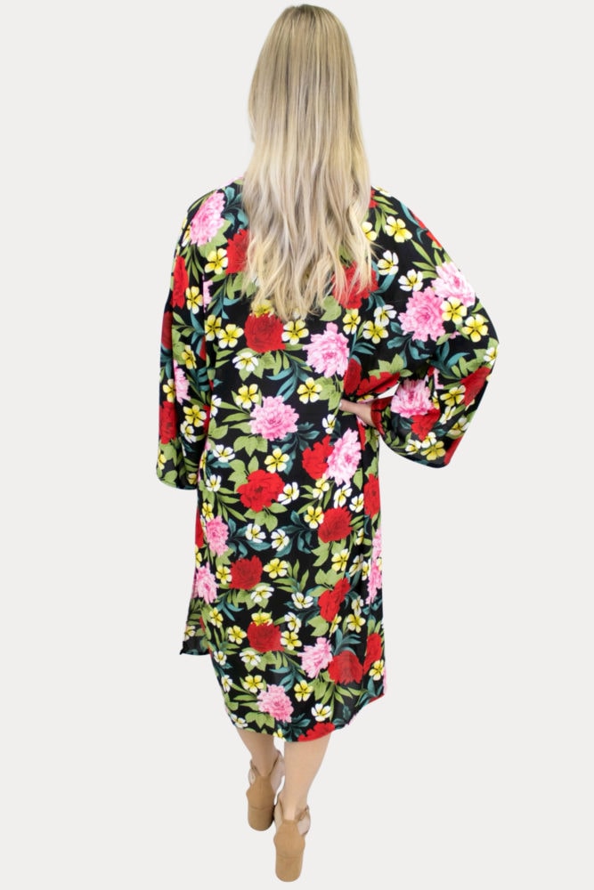 floral maternity kimono in black