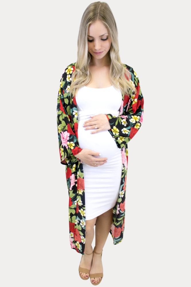floral maternity kimono in black