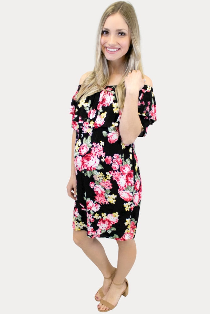 Black and pink maternity dress