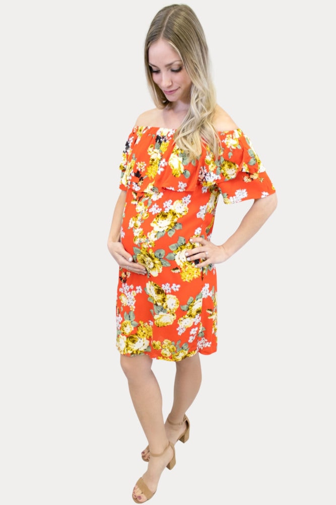 red and yellow maternity dress