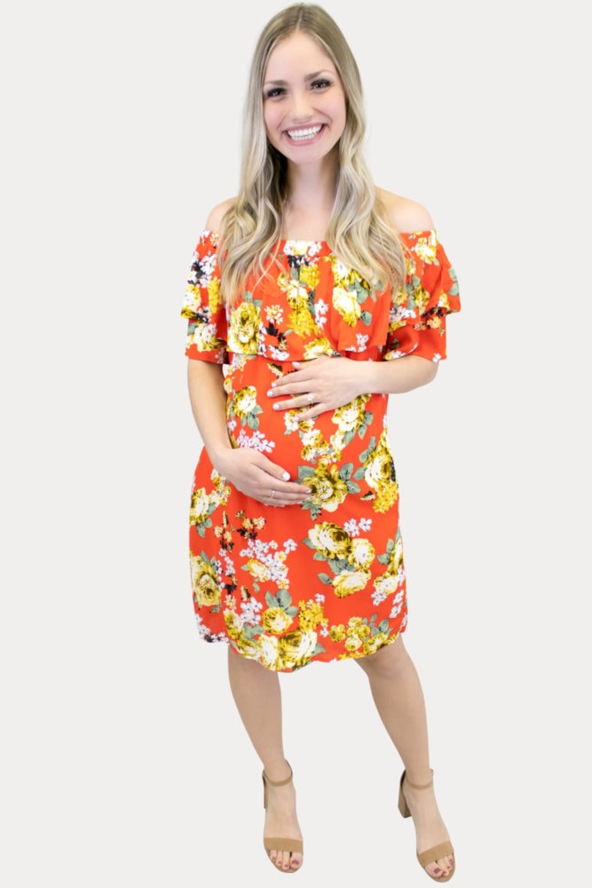 red and yellow maternity dress