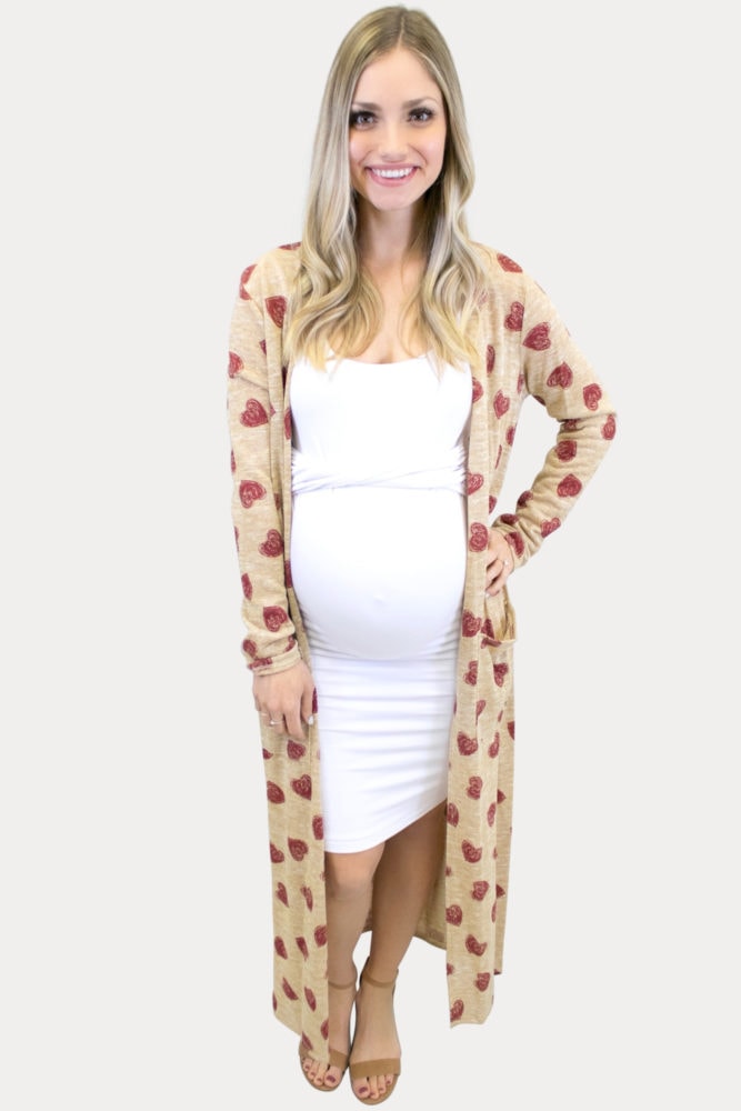 Heart print maternity duster