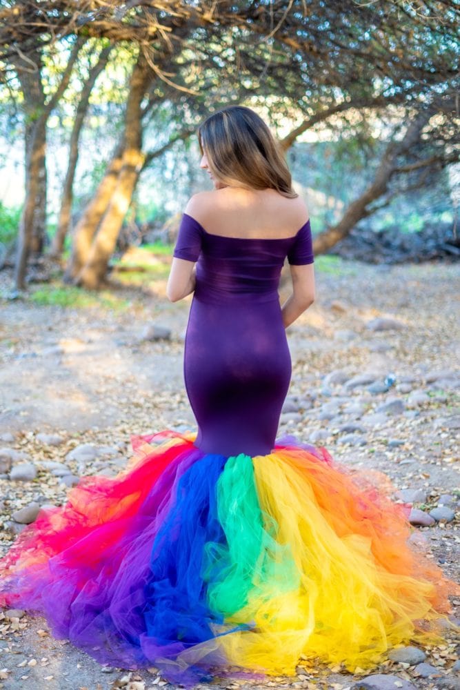 rainbow maternity tulle gown
