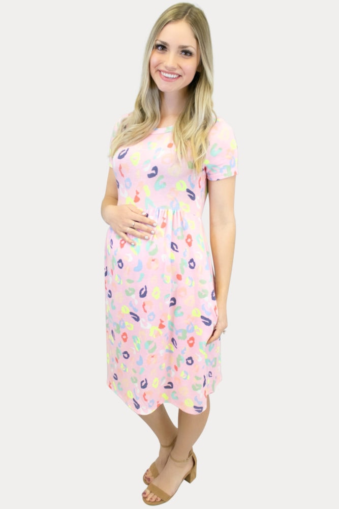 Pink Party Print Maternity Dress